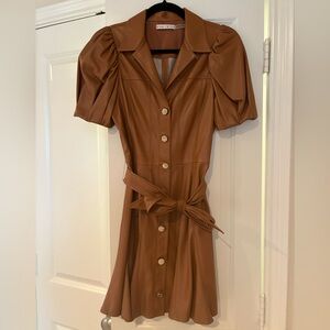 Alice and Olivia tan/brown faux leather mini dress
